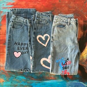 SHEIN Kids Blue Heart Print Jeans